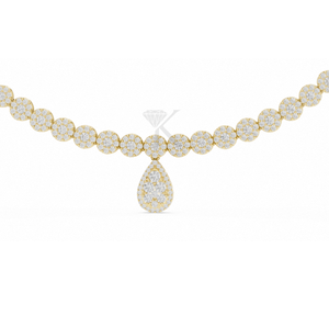 Collar de tenis con diamantes en racimo de oro macizo de 14K, gargantilla con forma de pera, halo nupcial de diamantes cultivados en laboratorio, collar de joyería fina llamativo - Product Image 1