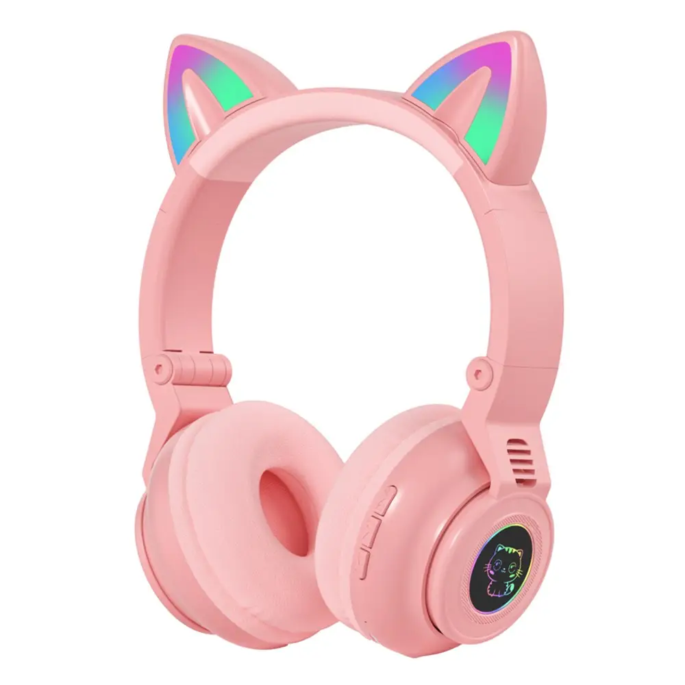 Kedi kulak kulaklık LED parlayan Bt kulaklıklar kablosuz kask kulaklık Stereo oyun kulaklık mikrofon ile çocuklar kız hediyeler