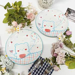 Assiette en céramique de 8 pouces, motif ours ballon de dessin animé mignon et transparent, compatible micro-ondes, sous glaçure, vaisselle de table domestique, créative et fraîche - Product Image 5