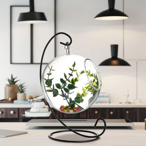 2 peças de forma redonda flor planta vaso suporte vidro esférico pendurado peixe tigela de madeira aquário acessórios para uso doméstico - Product Image 3