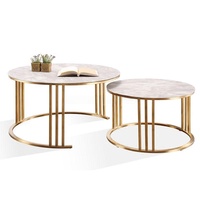Table basse de salon pliable et mobile, gain de place, ensemble de 2 tables basses, cadre en acier inoxydable doré moderne, marbre