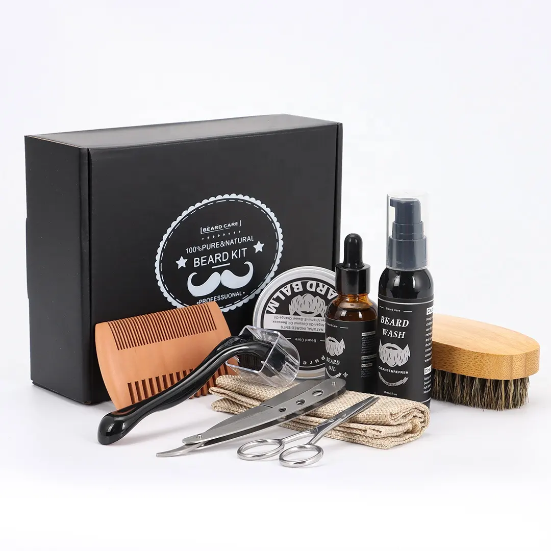 Private Label Barba Shop Men'S Skin Care Roller Comb Beard Grooming Kit With Beard Oil