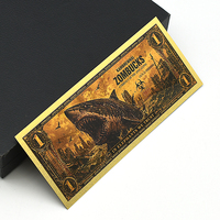Novedosas Billetes de Oro Zombucks - Serie Animales Apocalípticos, Tarjeta de Lámina Dorada de Doble Cara 14.6x6.5cm, Tortuga Gigante, Rinoceronte, Tiburón