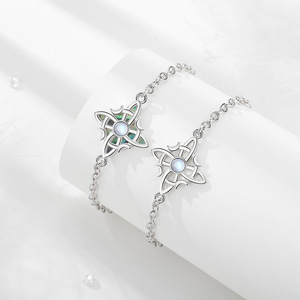 Changda 925 plata esterlina fina encanto pulsera <span class=keywords><strong>buena</strong></span> <span class=keywords><strong>suerte</strong></span> verde malaquita madre perla bruja nudo brazalete con piedra Natural - Product Image 1