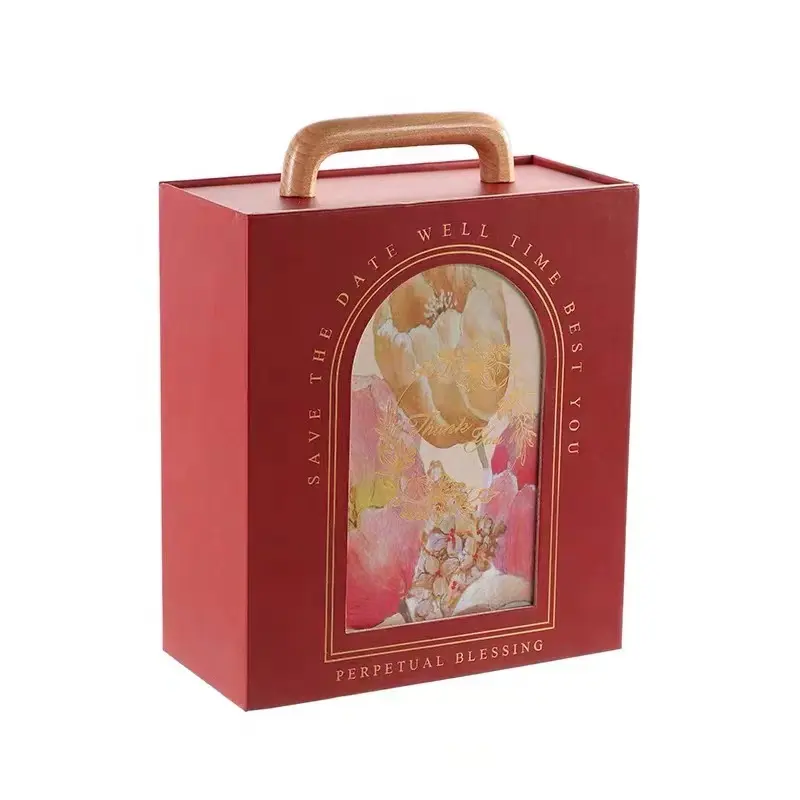 De madeira hand-held tulipa padrão dama de honra companheiro caixa de presente Designer ouro quente artesanato presente embalagem aniversário presente