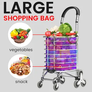 Shopping Trolley 8-Wheel Stair Climbing Utility Cart Folding Large Shopping Cart with Front Swivel Wheels Aluminium Alloy Frame