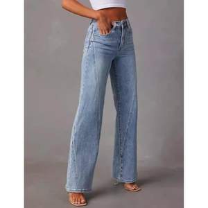 2025 High Street Style Baggy Straight Patchwork Transpirable Pantalones de mezclilla de cintura alta Y2K con pierna ancha para mujer - Product Image 2