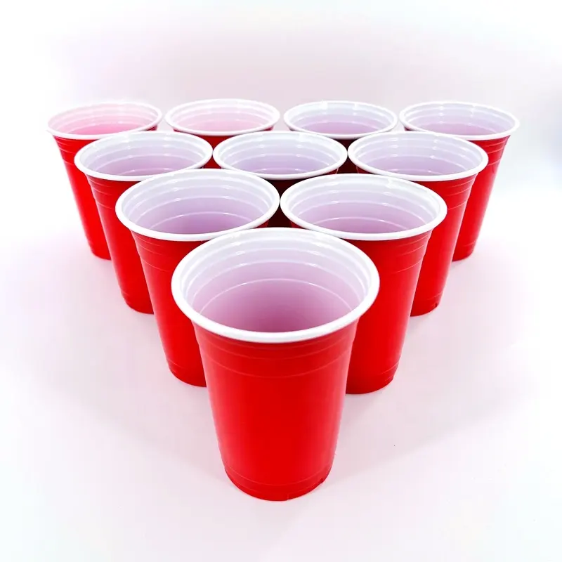 Benutzer definiertes Logo Vasos de Plastico zweifarbiges rosa Spiel Einweg-Plastik becher mit Tischtennis-Tischtennis-Ping-Pongball-Party bechern