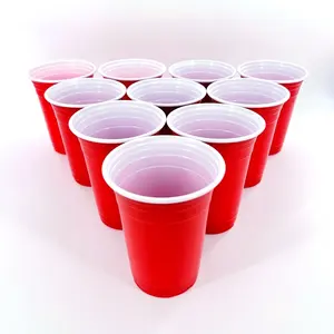 Biểu tượng tùy chỉnh vasos de plastico đôi màu hồng trò chơi nhựa dùng một lần ly màu đỏ với bóng bàn ping pong Bóng Bên ly