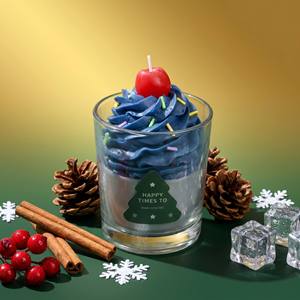 Luxury Cherry <b>Topped</b> Whipped Cream Dessert Scented Soy Wax Candle For Modern Bakery Decor Wholesale Private Label Premium Set - Product Image 1