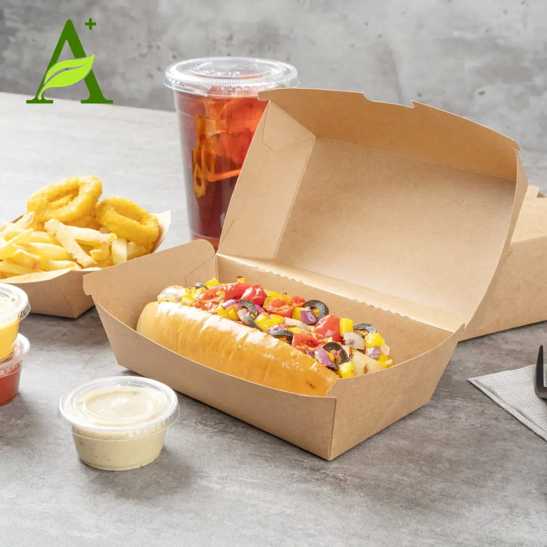ย่อยสลายได้อย่างรวดเร็วบรรจุภัณฑ์อาหารทิ้งอาหารกลางวันกล่องกระดาษแข็งสุนัขร้อนกล่องกระดาษ