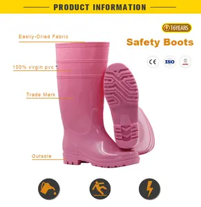 Thick Soled Cheap Popular Designed Unisex Pink Pvc Safety Waterproof Work Fishing Boots Rain Boots Wholesale