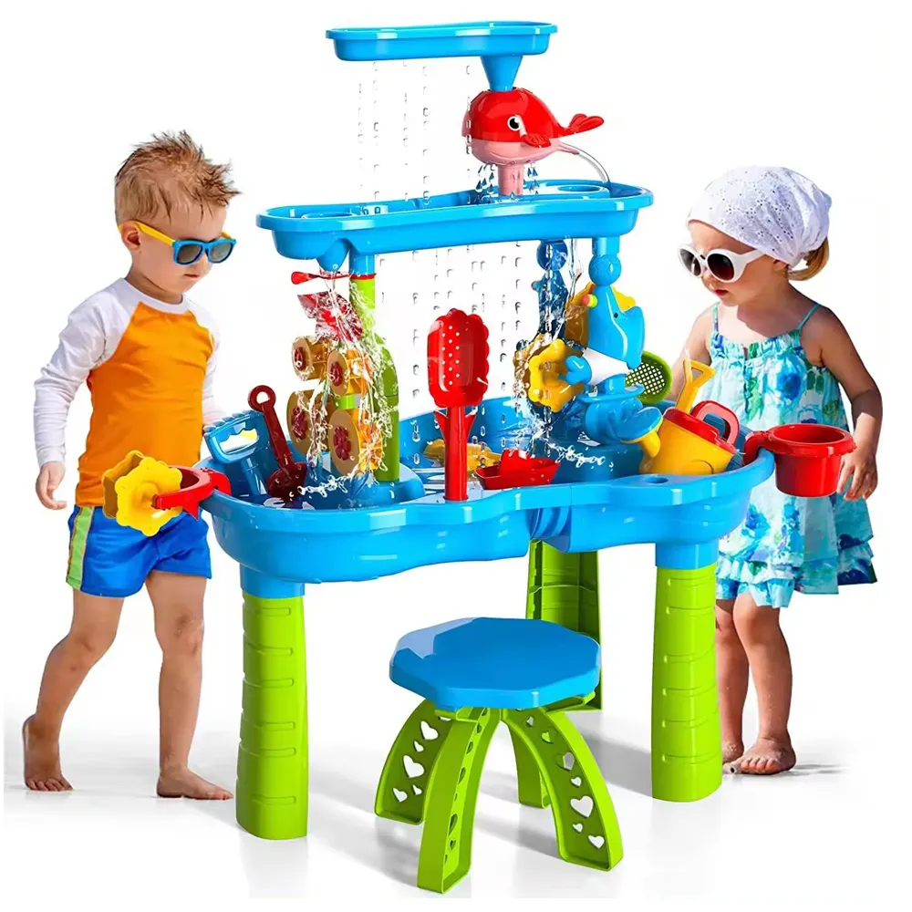 New Summer Toys 3 Tier Outdoor Water Sand Table Kids Water Play Table Activity Table Summer Outdoor Toy on Beach Backyard