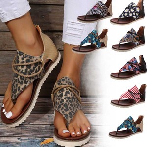 KF-78 nouvelle mode drapeau américain imprimé 4 juillet <span class=keywords><strong>sandales</strong></span> pour femmes avec léopard tournesol imprimé fermeture éclair plat string <span class=keywords><strong>sandales</strong></span> - Product Image 1