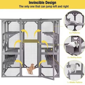 Venta caliente al aire libre gato cerca Villa madera maciza multifuncional mascota cría jaula botón fábrica al por mayor para transfronterizo - Product Image 3