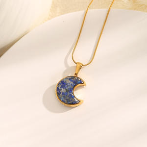 Ожерелье из темно-синего камня с цепочкой-змейкой, подвеска в форме сердца, позолоченное, модное ювелирное изделие для женщин, ожерелье из нержавеющей стали - Product Image 4