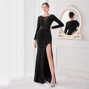 Alta Qualidade Prata Sereia Lantejoula Vestido de Manga Longa Elegante <span class=keywords><strong>Cocktail</strong></span> Gala Party Gown Floor-Length <span class=keywords><strong>Birthday</strong></span> Styles - Product Image 5