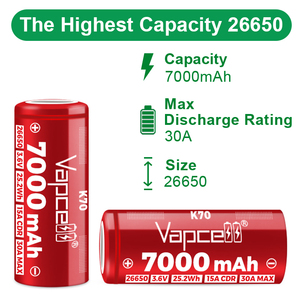 26650 7000mah 15a/25a אדים k70 3.6v סוללה נטענת ליתיום יון נטענת עבור צרכן פנס פנס אלקטרוני - Product Image 2