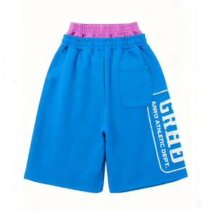 Shorts en molleton épais bleu rose, effet vintage, double ceinture, logo imprimé, coupe ample, style streetwear - Product Image 2