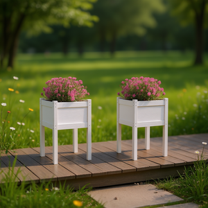 Set di 2 Fioriere da Giardino Medie in Legno di Pino Bianco Massiccio per Fiori, Uso Esterno - Product Image 2