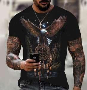 Maglietta estiva con stampa animalier top Casual Wolf 3D con scollo rotondo stampato a maniche corte - Product Image 2