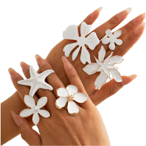 Trendy Alloy Exaggerated Five-Petal Flower <b>Open</b> <b>Ring</b> with Starfish Design for Women's Wedding - Product Image 1