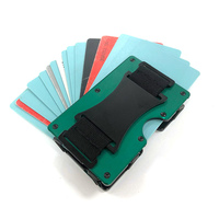 Dompet pria pemblokir Rfid, dengan tali uang tunai, dompet gaya L, pemegang kartu kredit aluminium Aloi