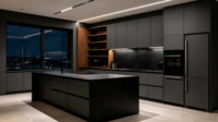 Système de rangement sur mesure pour maison, armoire sans poignée, meubles modernes noirs, appareils encastrés pour villa, vente en gros