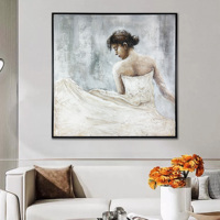 Portrait de femme minimaliste moderne peinture à l'huile peinte à la main canapé en bois fond décoration murale salon créatif classique