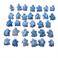 Sculpture de tortue en larimar exquise - Statue d'animal en pierre précieuse bleue polie à la main pour le bureau