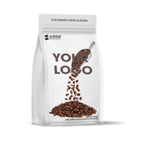 Sachets de café personnalisés avec logo imprimé, fond plat, finition mate, argent, solutions d'emballage en PP monofilament avec fermeture éclair pour café en sachet.