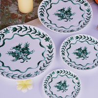 Assiette en céramique de décalcomanies en porcelaine fine dure ensemble de vaisselle de fantaisie dernière assiette de mariage vert paon