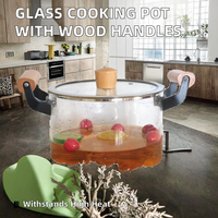 Marmite de cuisson en verre borosilicate transparent haute résistance avec poignées en bois, capacité 3-4L, compatible induction, vente en gros