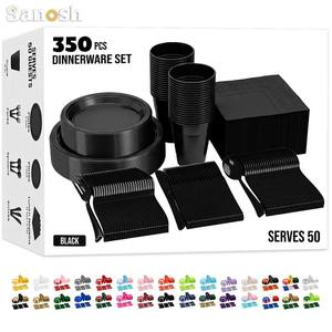 Ensemble <span class=keywords><strong>de</strong></span> 350 Assiettes Jetables Colorées, 50 <span class=keywords><strong>de</strong></span> Chaque Type, Assiettes <span class=keywords><strong>de</strong></span> 9 et 7 Pouces, Gobelets, Serviettes et Couverts – <span class=keywords><strong>Vaisselle</strong></span> Exquise pour Fêtes - Product Image 1