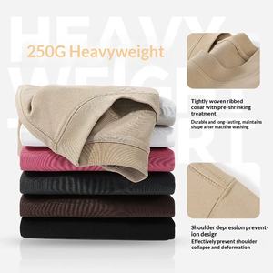 T-shirt da uomo in cotone pesante a maniche corte con scollo piccolo e collo alto, 250 grammi, tinta unita a doppio strato - Product Image 2