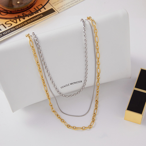 Collana Multistrato J&D in Acciaio Inox Placcato Oro 18K PVD, Catena Minimalista Bicolore Fatta a Mano - Product Image 4