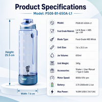 Botol Shaker Protein Elektrik Isi Ulang 650ml, Mixer Vortex Portabel, Cangkir Pengaduk Otomatis untuk Yoga, Kebugaran, dan Minuman Hijau