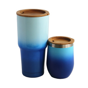 12oz de la tapa de bambú aislados de acero inoxidable de doble pared stemless <span class=keywords><strong>copas</strong></span> de vino vaso de vidrio - Product Image 3