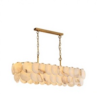 Lustre rectangulaire LED moderne de luxe à hauteur réglable avec marbre naturel et laiton pour tables à manger et îlots de cuisine
