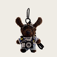 Porte-clés personnalisé avec logo, chien marron en peluche Kawaii, breloque de sac en peluche douce, porte-clés mignon appareil photo pour sac à dos et sac à main
