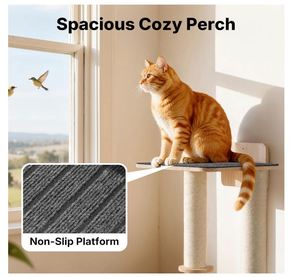 Étagères murales personnalisées pour chats de 57 pouces, meubles en bois pour grimper avec deux poteaux à gratter en <span class=keywords><strong>sisal</strong></span>, perchoir moquetté, étagère flottante pour chats - Product Image 3