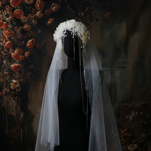 Telo da sposa in pizzo retrò francese fatto a mano foresta con perline petalo per spose nuovi accessori per abiti da sposa - Product Image 1