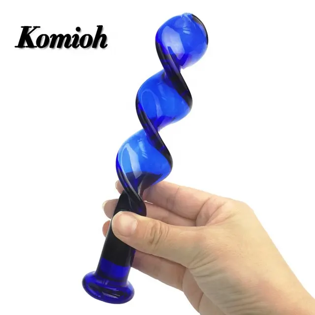 Komioh-consoladores anales grandes para hombres y mujeres, juguete sexual de cristal azul grande, 18cm, 7"