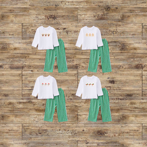 Conjunto de Ropa de Algodón Personalizado para Niños, Traje Casual para Niños Pequeños para el Día de San Valentín, Camiseta Blanca de Manga Larga con Bordado, Azul - Product Image 1
