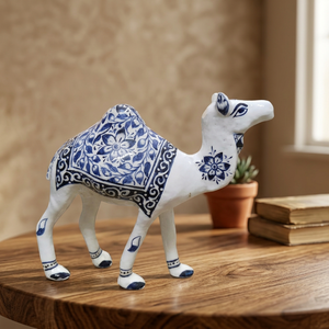 NIRMALA HANDICRAFTS Handcrafted Blue Pottery Metal Camel Figurine | <b>Decorative</b> Statue Floral Pattern | Indian Hand-Painted - Product Image 3