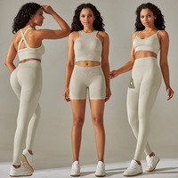 Hot nouvelle couleur unie course sport et fitness costume tricoté sans couture pêche fesses yoga ensemble 5 pièces