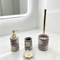 Ensemble de salle de bain en céramique 4 pièces, distributeur de savon doré, porte-brosse à dents, brosse de toilette, plateau de rangement, accessoires de salle de bain modernes