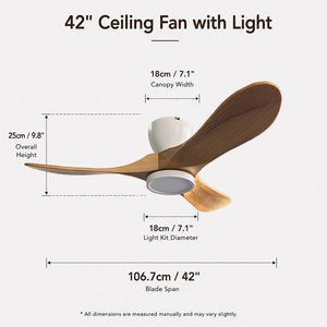 42 Inch Natural Wood Ceiling <b>Fan</b> <b>with</b> Light Flush Mount 3 Blade Quiet DC Motor <b>Remote</b> <b>Control</b> Nordic Style for Home - Product Image 6