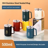Mug à café isotherme en acier inoxydable 304 de 500 ml avec poignée et couvercle, double paroi sous vide, gobelet de voyage portable pour boissons chaudes et froides