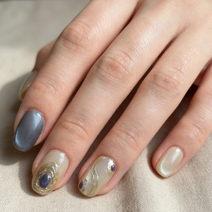 Faux Ongles Courts Elliptiques en ABS de Luxe avec Logo Personnalisé, Couverture Complète, Style Œil de Chat, 10 Pièces/Paquet, Vente en Gros - Product Image 4